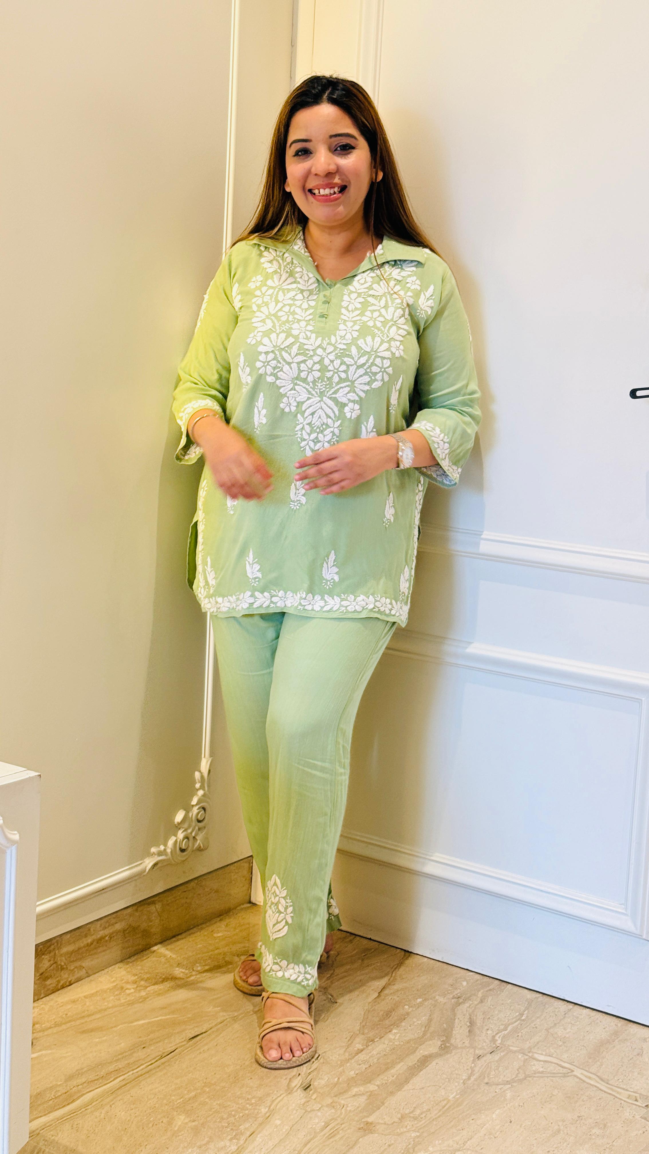 Blue, Red, Pink, Beige, Yellow & Green Royal Lakhnavi Co-ord Set